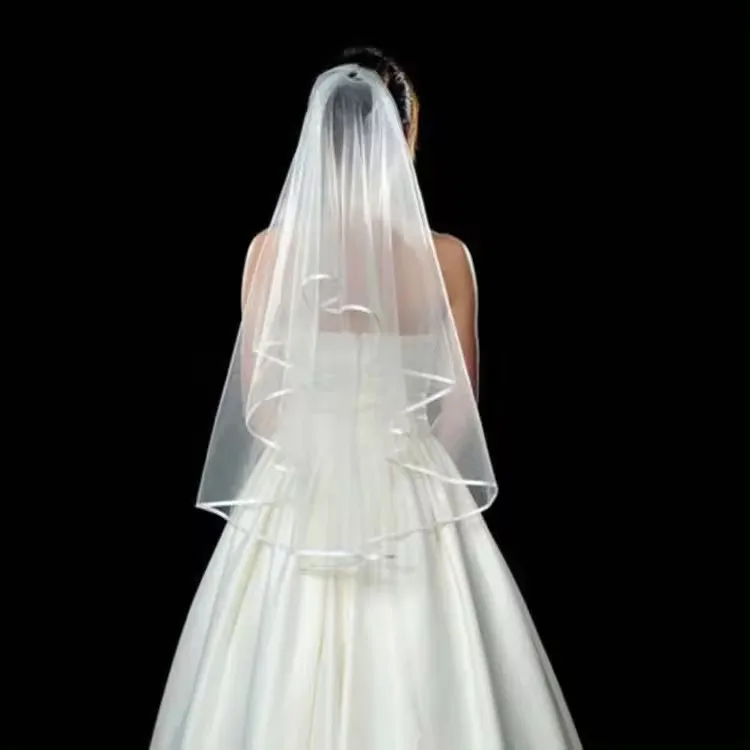Super fairy short small veil bride wedding photo certificate registration bow fluffy yarn headdress
