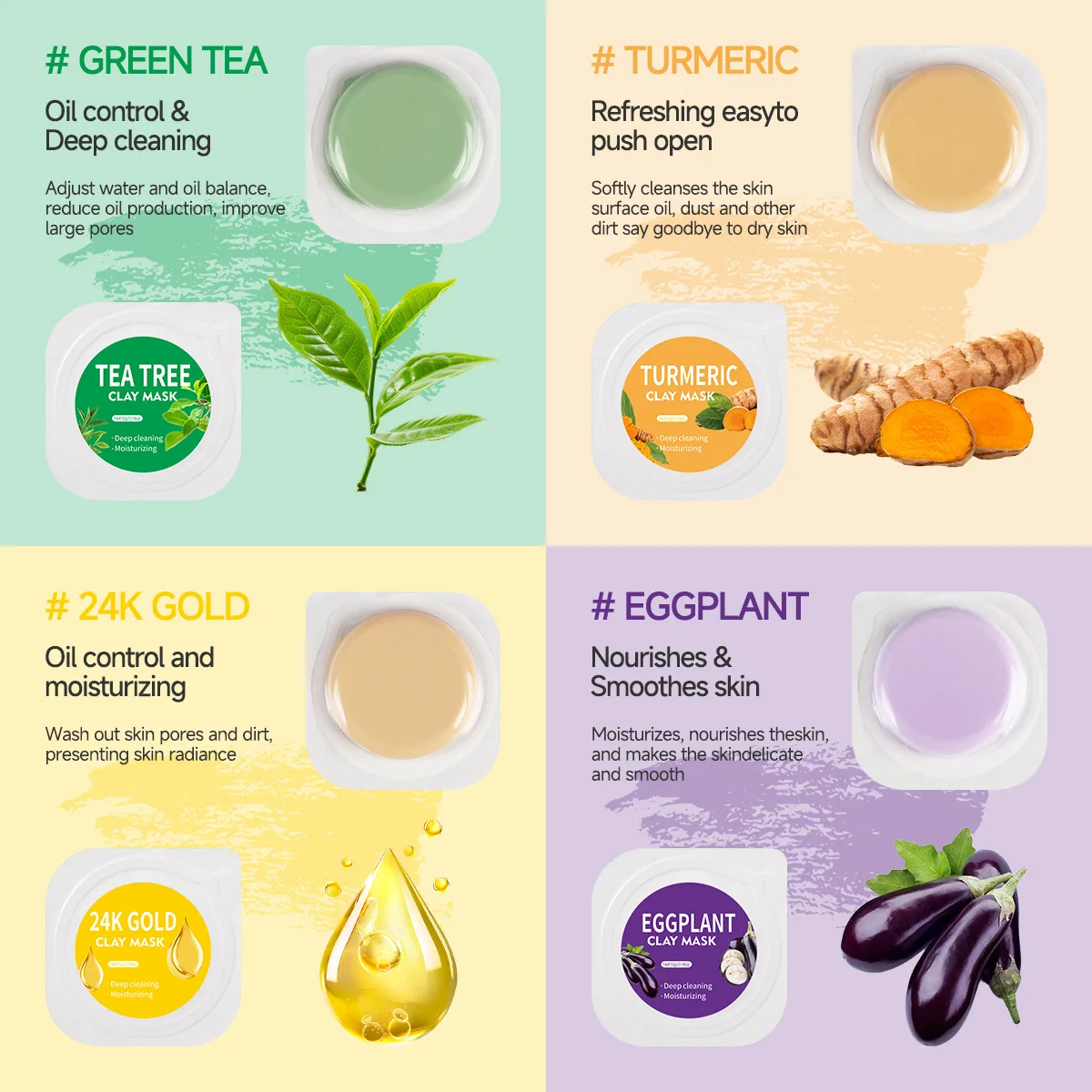 New Arrivals Natural Organic Mud Mask Oil Control Deep Cleansing Disposable Capsules Green Tea Custom Logo Face Clay Mask