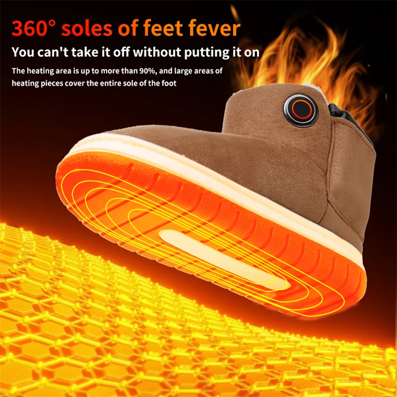 Casual Charging USB Electric Heating Shoes Winter Office Home Heating Boots with Fur Lining for Outdoor Walking and Warm Feet