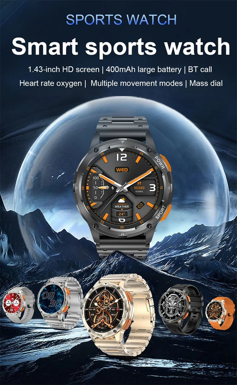 AK59 Smart Watch 2024 Outdoor Sports 1.43inch AMOLED BT Calling 400mAh Battery Health Heart Rate SpO2 Monitoring Smart Watch (1).jpg