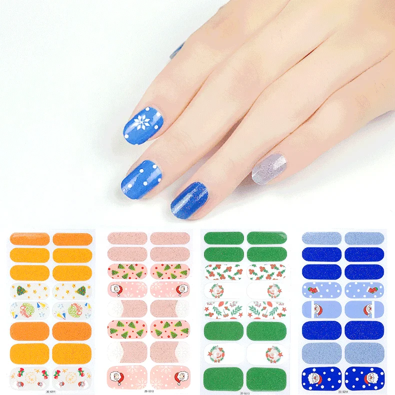 16 Semi Cured UV Gel Nail Polish Wraps Autumn Winter Designer Nail Art Stickers Sheets Gold Star Korea Jelly Nail Strip