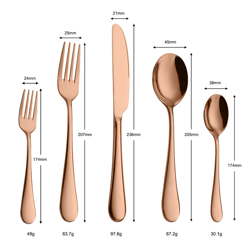 Cheap cutlery dessert spoon teaspoon forks and knives set 5pcs rose gold stainless steel cutlery set flatware sets