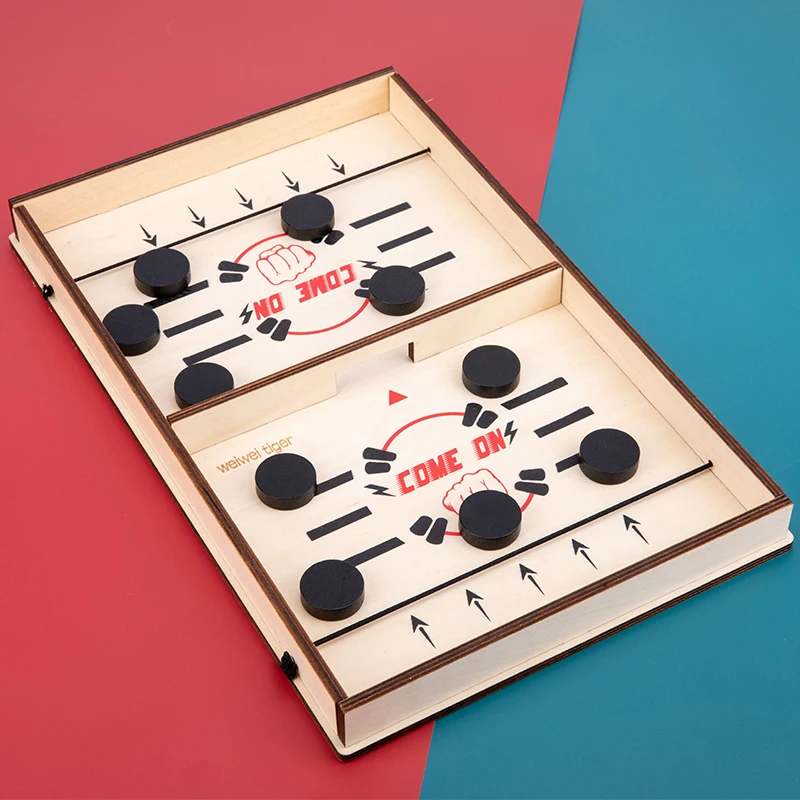 Portable Desktop Fast Sling Puck Interactive Table Ice Hockey Ejection Wooden Board Games For Adult And Kids