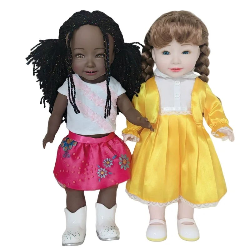 Original Doll Maker 14 inch Plastic African Fashion Dolls Curly Hair Beautiful Black Girl Pretty Black Baby Dolls For Kids