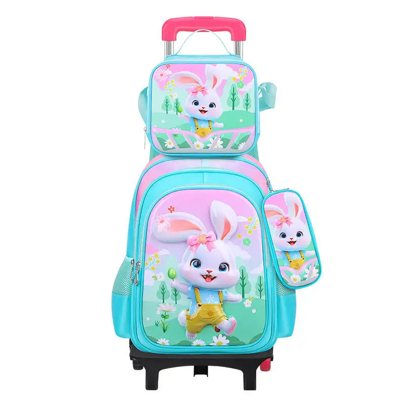 2024 Hot Sale manufacturers kids trolley school bag with wheels and handle Large Capacity Travel Waterproof Cartoon Kids