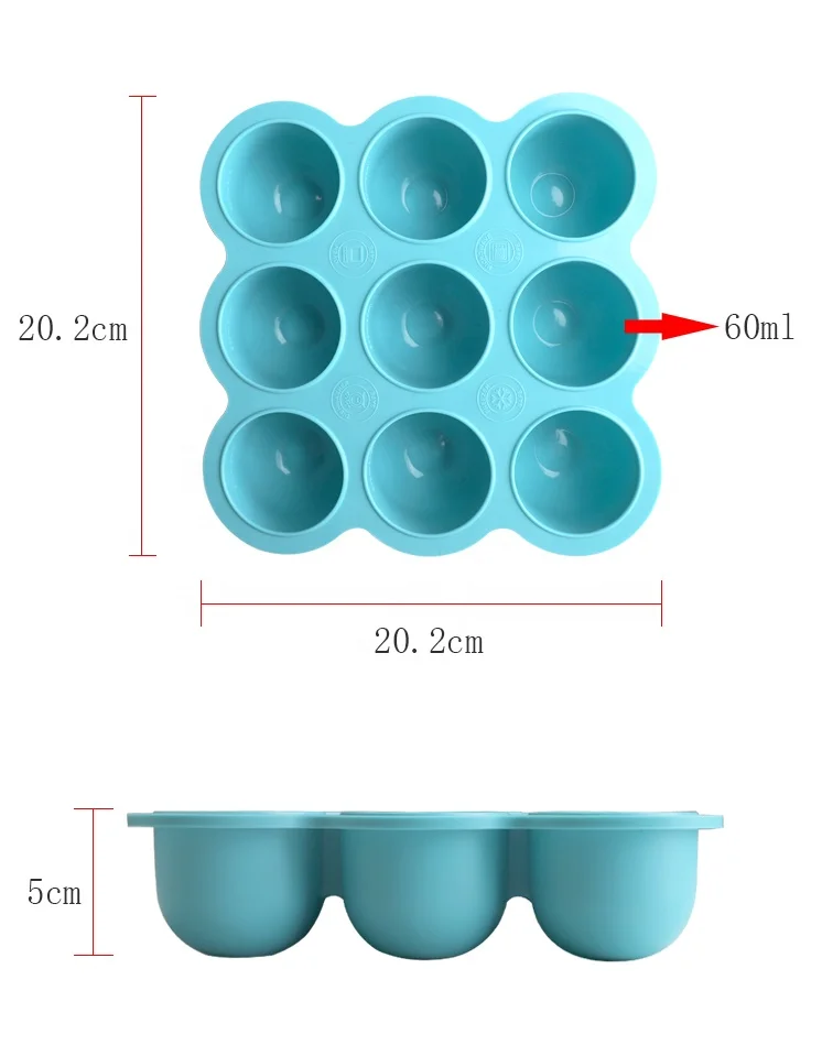 KingKam Flexible tray silicone large size customize logo round ice cubes molds with lids store baby food tray
