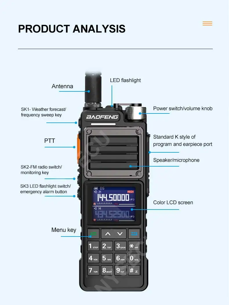 NEW Baofeng UV-25A Walkie Talkie Long Range Rechargeable Tri-Band Radios UV-25A VHF 10W UHF 8W UV25A 2800mAh walkie talkie