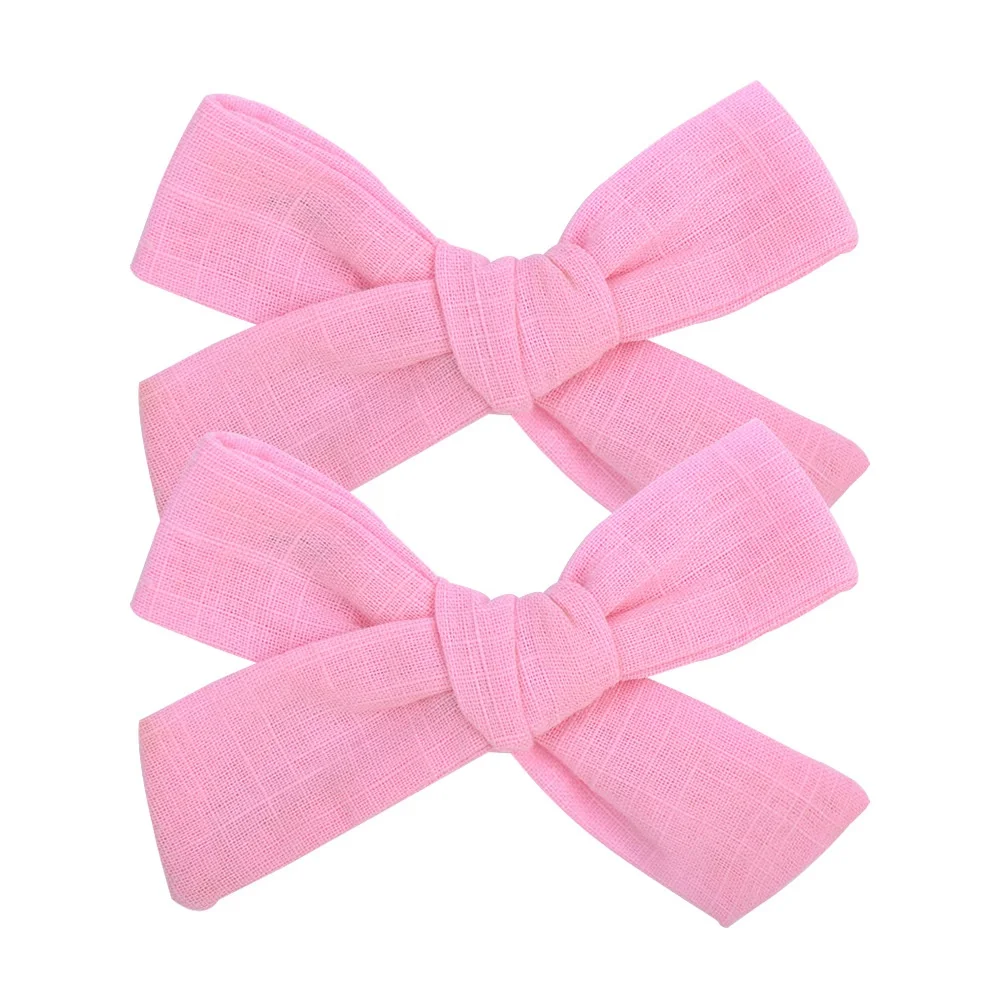 E-Magic Brands Pink boutique 3.2 inches Handmade custom Soft cotton ribbon bow with hairpin for girls hair accessory