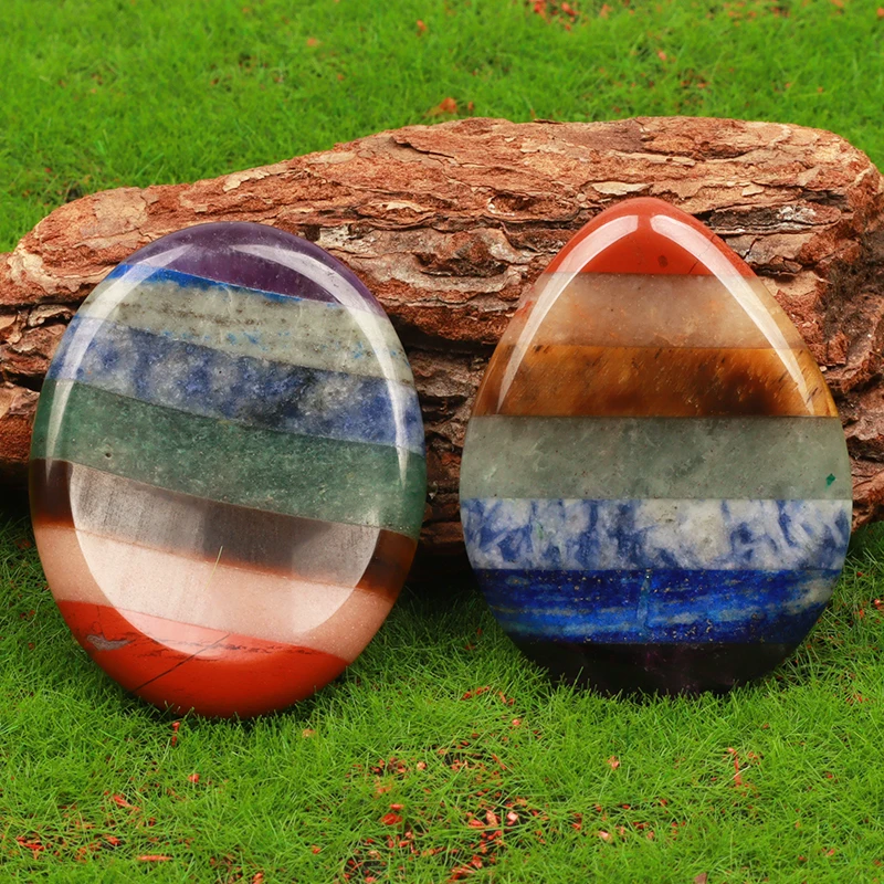 Religious Style Crystal 7-Color Chakra Thumb Stone Hand Carved Home Office Decor with Polished Technique for Healing Worry Stone