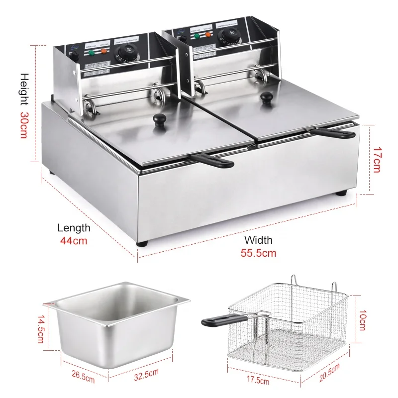 Andong 6l+6l Table Top Stainless Steel French Fries Machine 2 Tank 2 Basket Commercial Potato Chip Fryer Electrical Deep Fryer