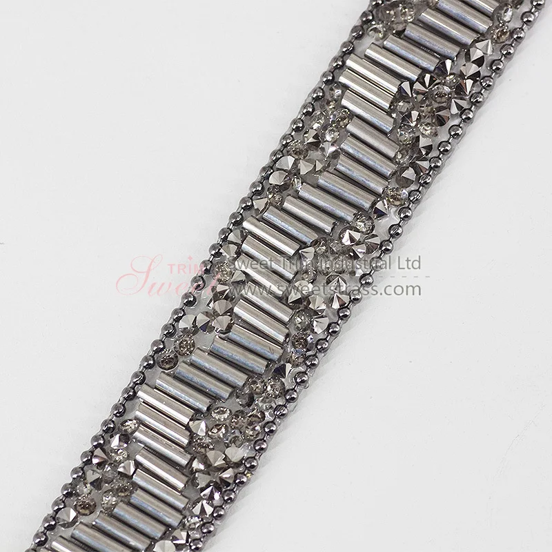 Wholesale Iron on  Glass Stone Rhinestone Crystal Sheet Decor Hotfix Flat Back Beaded Acrylic Trim for Sandal Handbags