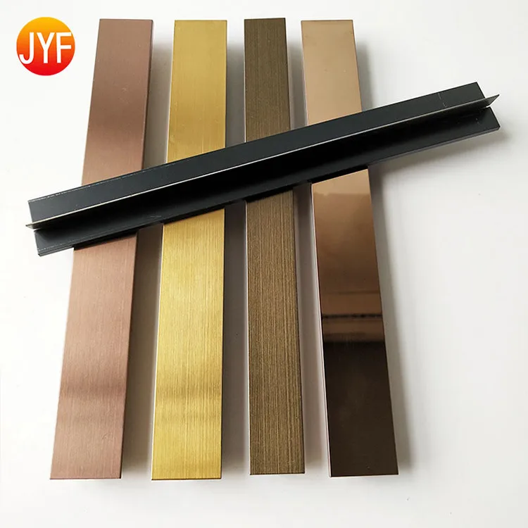 
S04107 Best Selling 316 Brushed Stainless Steel Tiles Brass Color Hairline Stainless Steel T Trim For Ceiling And Wall 