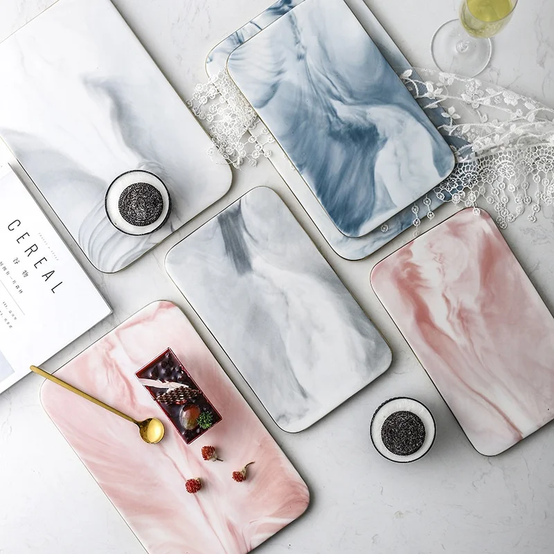 Нордическая Минималистичная мраморная керамическая поднос прямоугольная тарелка разделочная доска тарелка для торта суши тарелка для западного хлеба плоская тарелка