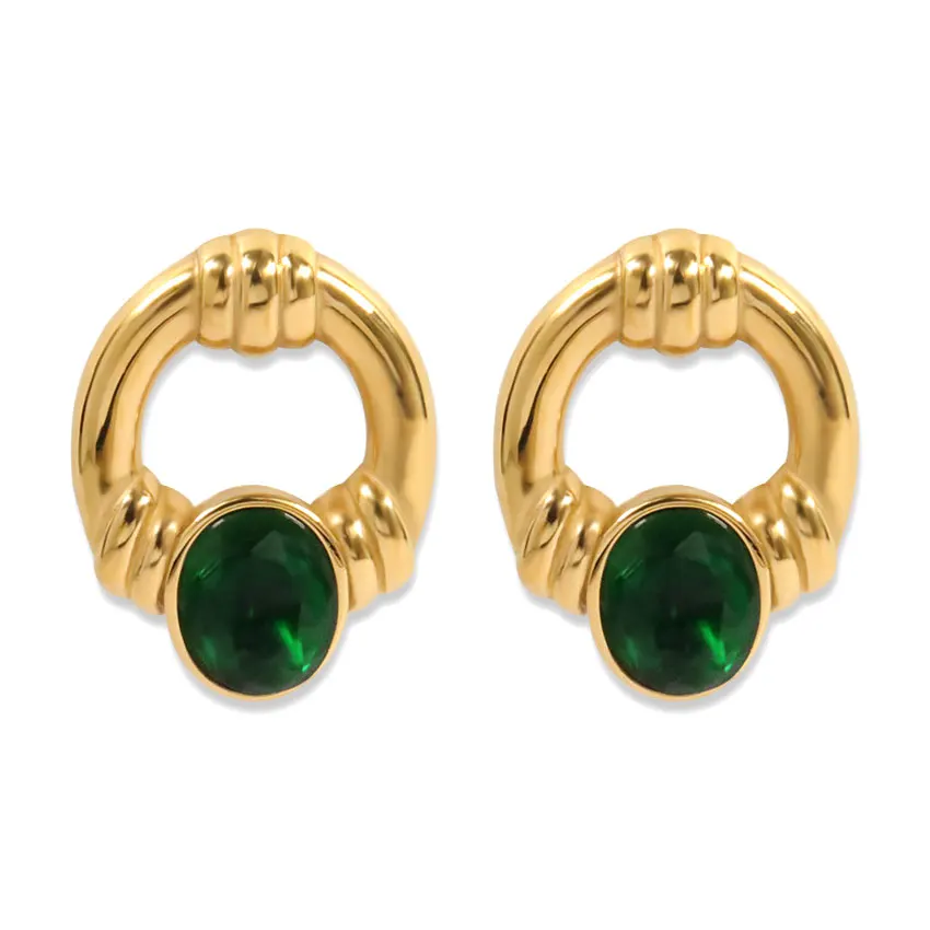 Fine Stud Earrings Wholesale Bulk Green Stone Earrings Women Luxury Zirconia Hypoallergenic Stainless Steel Earrings For Men