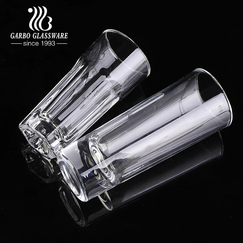 Available Langxu Brand glassware factory in stock whisky glass cups 10oz 11oz 300ml transparent embossed short drink glass