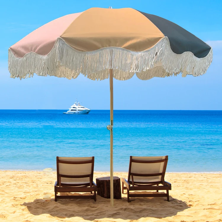 AMMSUN 7ft патио зонтик с бахромой открытый кисточкой зонтик UPF50 + дерево цвет стальной полюс и стальные ребра Кнопка наклона-корова