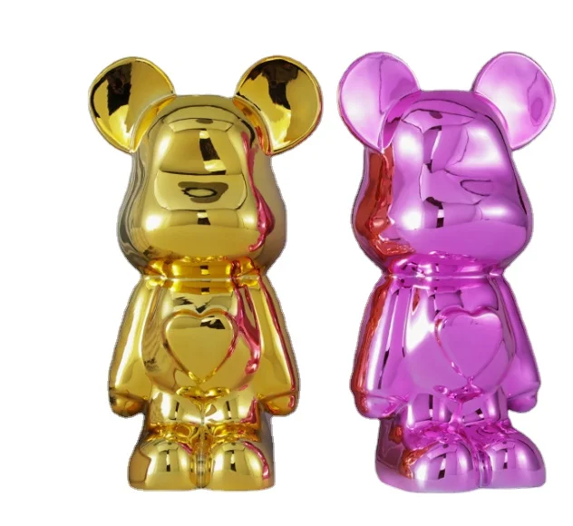 Resin Home Decoration Sculpture Chromed Plating Pink Cartoon Bears Statue Ornaments Handcraft