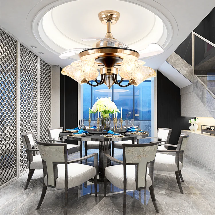 Zhongshan Manufacturer New Style 36 Inches Ceiling Fan with Folding Blades Decorative 5 Lights Chandeliers Pendant Lamp