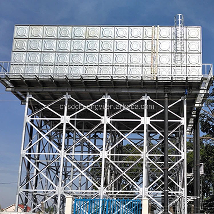 Square elevated galvanized water tank with 16m steel tower stand