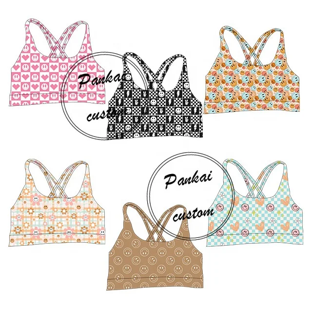 Custom Baby Girl Clothing Set Multi Solid Color Graphic Print Fitness Yoga Wear Baby Girl Sports Hot Kids Gym Bra