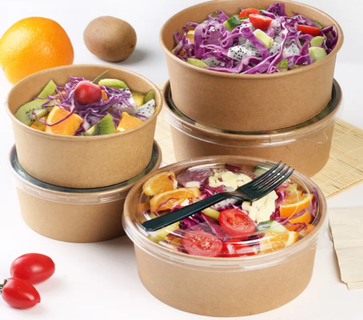 Food grade paper cup disposable kraft paper salad soup rice noodles bowl with logo printing