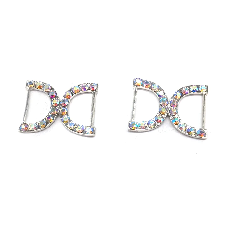 Double D Shape Rhinestone Slider Decorative Metal Buckles Ring Type for Bikini Shoes Belts Bags and Garments
