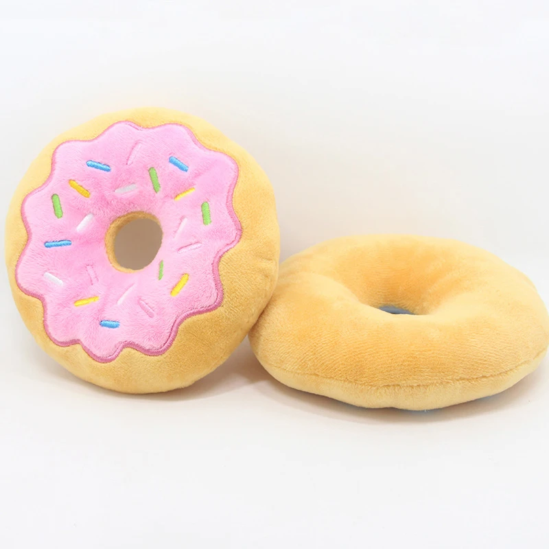 Dog Funny Bite Resistant Chew Squeaker Pet Voice Toy Soft Cotton Donut Pet Dog Chew Plush Dog Squeaky Toys