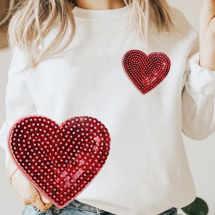 5pcs Red Sequined Embroidered Heart Iron-On Patches, DIY Appliques for Shirt, Jeans, Bags, Shoes, Hats & Coats Decor 57174