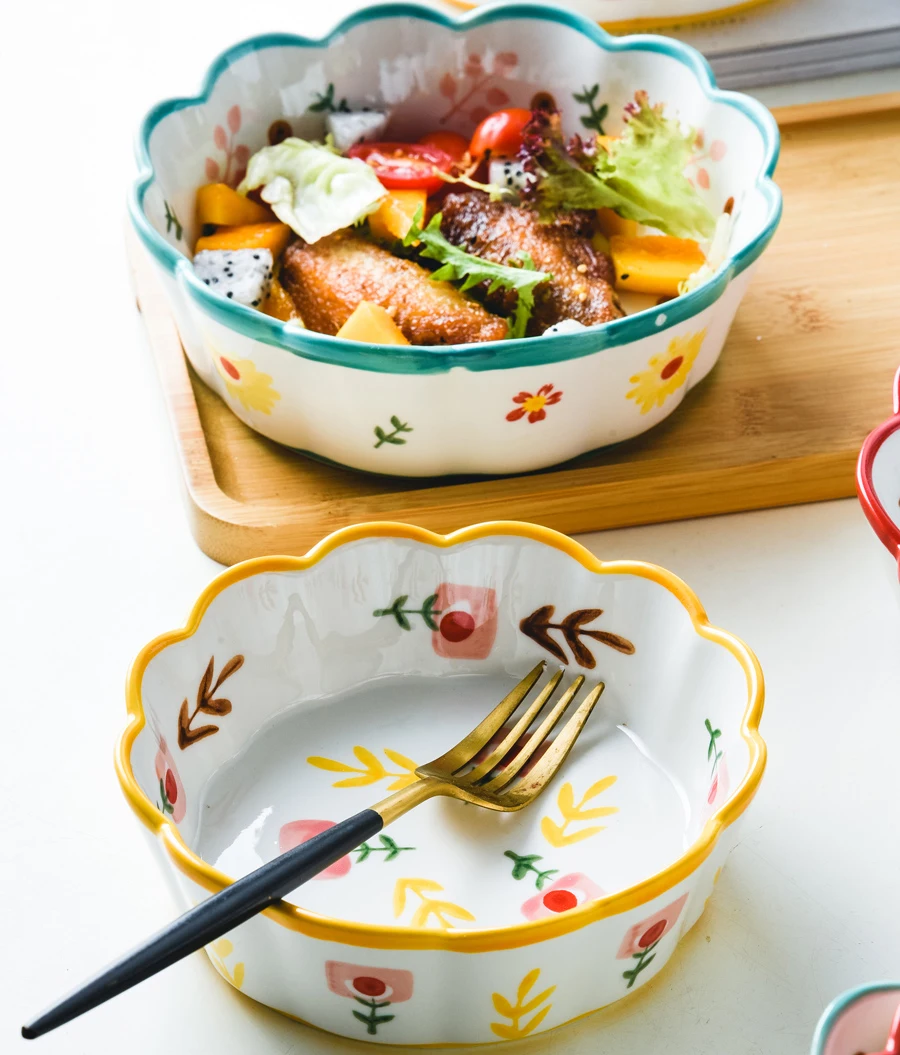 Creativity farmhouse style under-glaze pasta soup salad porcelain tableware ceramic bowl for dessert souffle and cake dishes