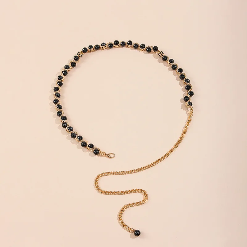 Adjustable Women Girls Pearl Beads Metal Waist Chain Belt Fashion Belly Jewelry for Ladies Dresses