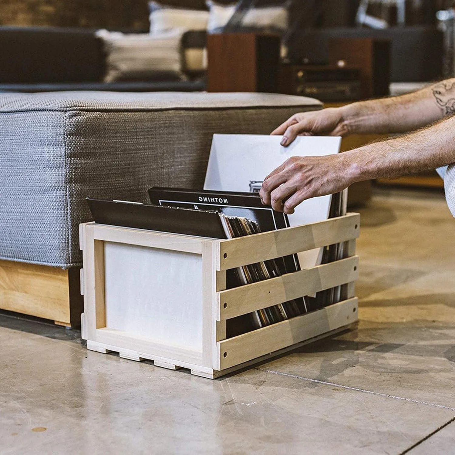 Wooden Record Holder Wooden Storage Box Record Storage Crate Holds up to 75 Albums Multifunction Customized CLASSIC Rectangle