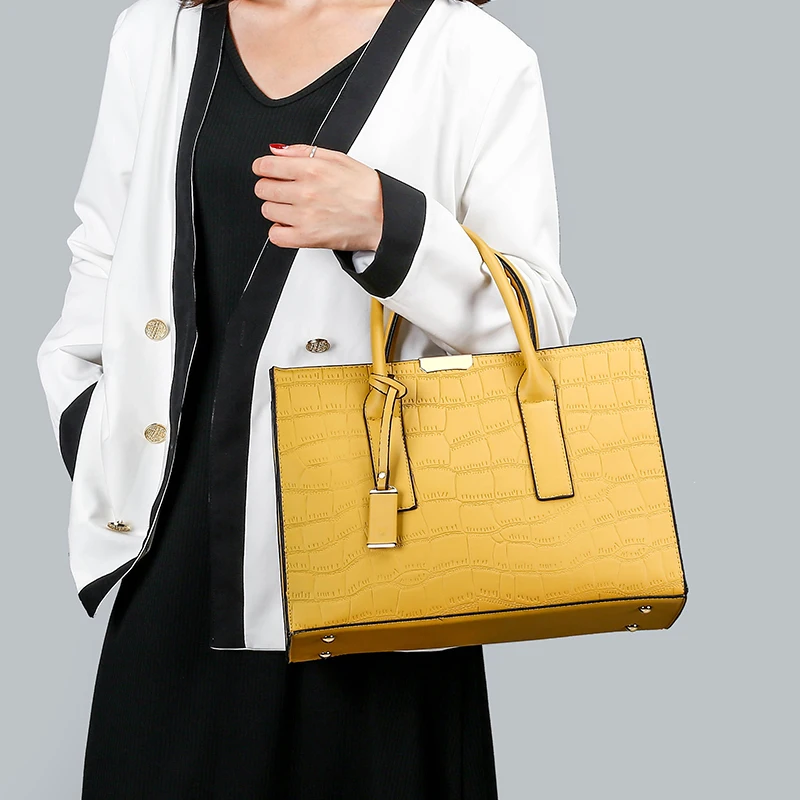 luxury women handbag large capacity PU leather crocodile patter alligator square tote bag for office work fashion aollocation