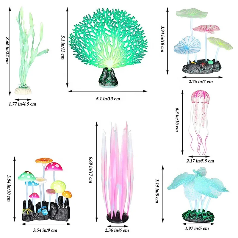 Aquarium Decoration Coral Soft silicone coral Glow mushrooms Glow coral decoration aquarium decoration package combination