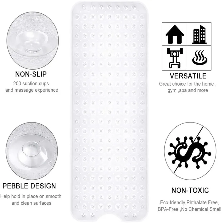 Amazon Hot Selling Non-Slip and Extra Large Machine Washable Bath Tub Shower Bathroom Mat with Suction Cups