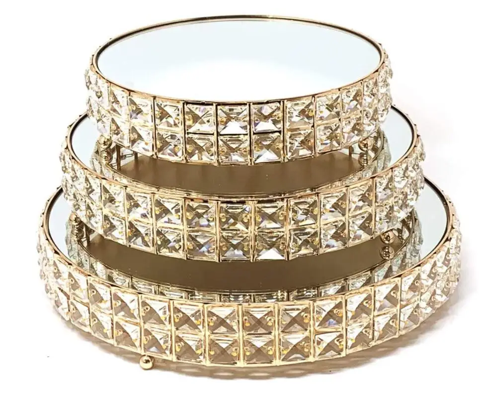 New Arrival Antique Round 3 Tiers Metal Glass/ Mirror Wedding Cupcake/ Cake Stand Set