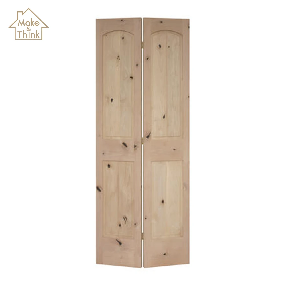 
Office home wood knotty alder bifold door with glass design 