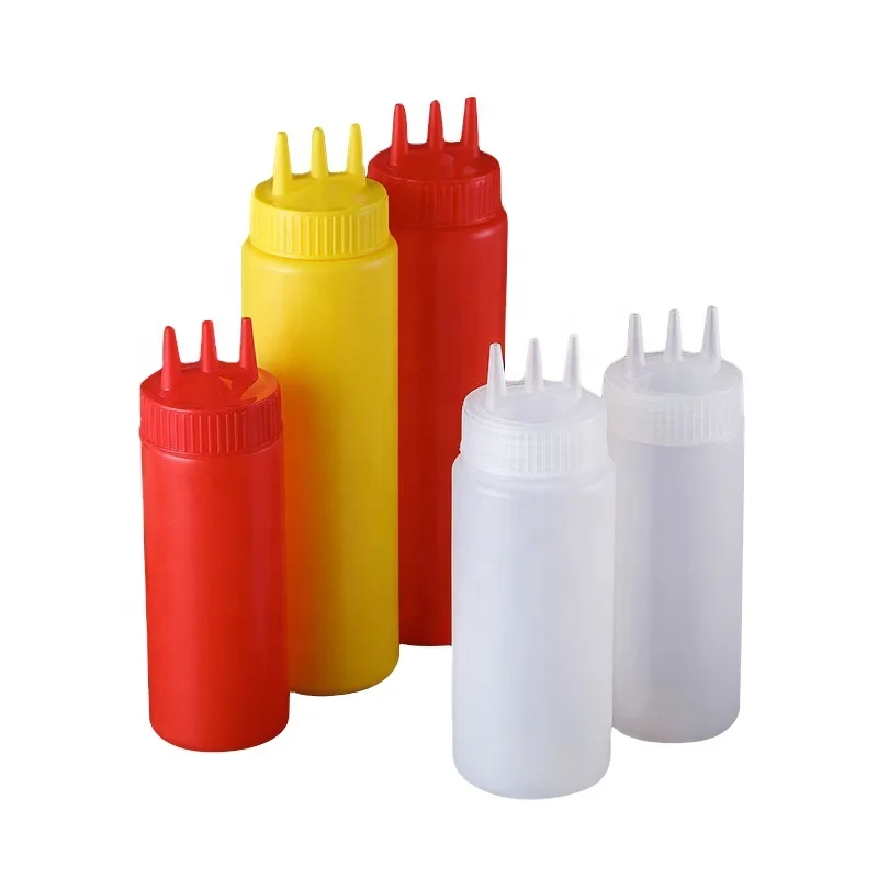 Commercial Food Grade Condiment Sauce Dispenser Bottle ketchup Plastic Salad Squeeze Bottle with Twist Lid