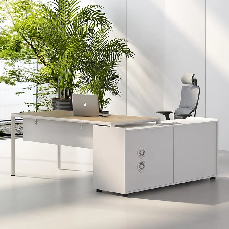 Modern Home Office Furniture New Design L Shaped White Executive Manager Desk With Hutch