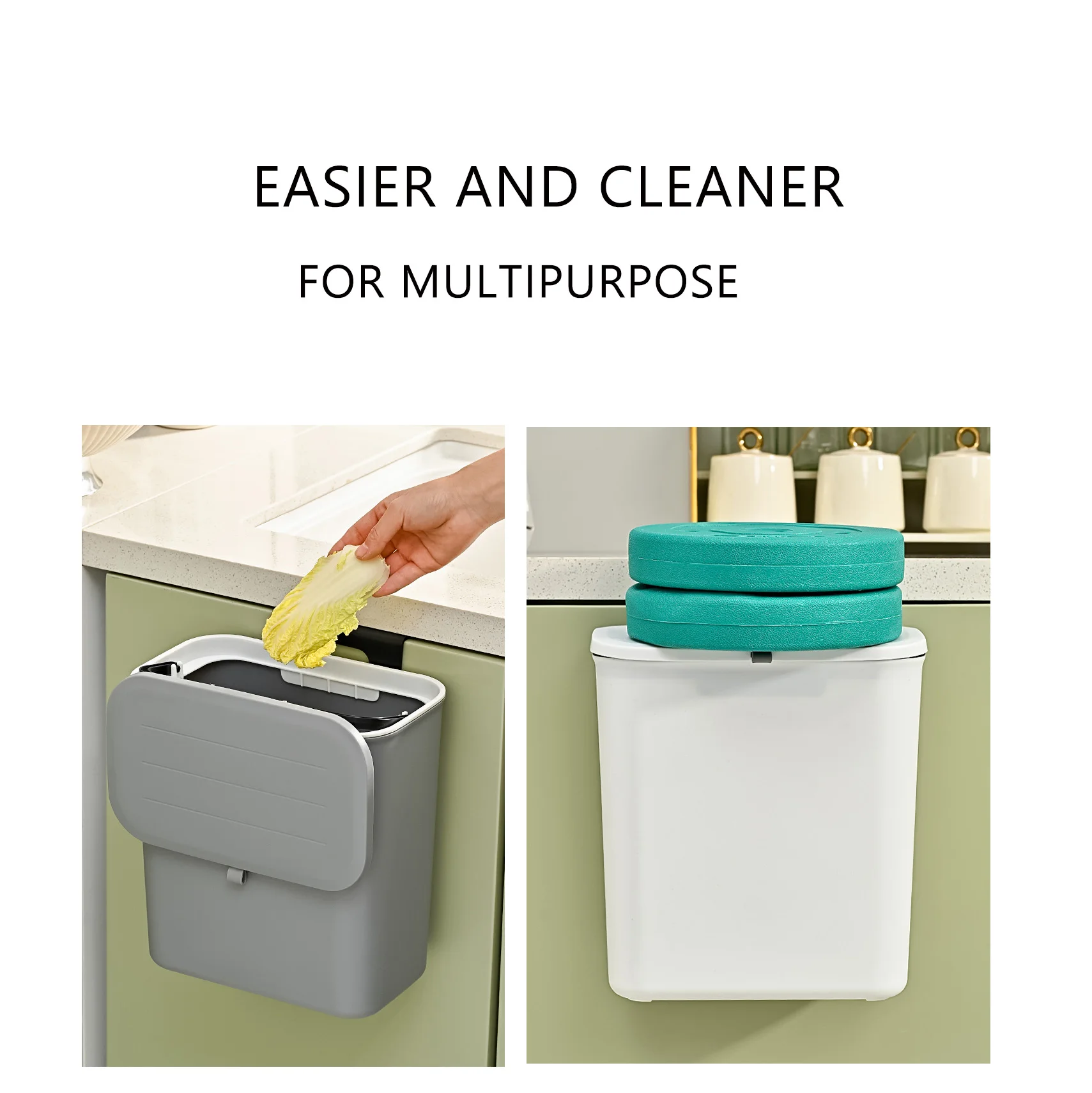 Waterproof PP 9L Wall Mounted Waste Bin Slide Open Kitchen Hanging Trash Can Bin with Lid Sustainable Kitchen Cabinet Cover