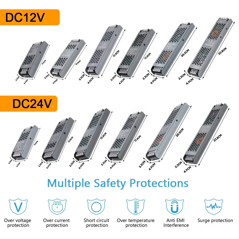 12V/24V Power Supply  100W/200W/300W/400WAC DC Adapter 110V / 250V AC to DC 12 Volt 20 Amp Transformer
