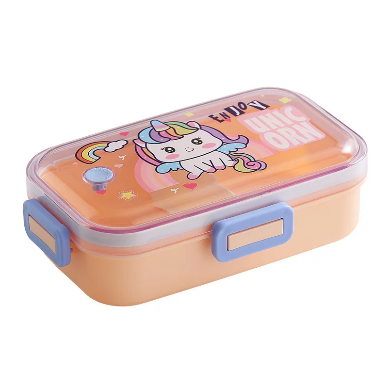 Plastic Lunch Box, Microwave-Safe Leak Proof Bento Box, 2 Compartments Cute Cartoon for Kids and Adults