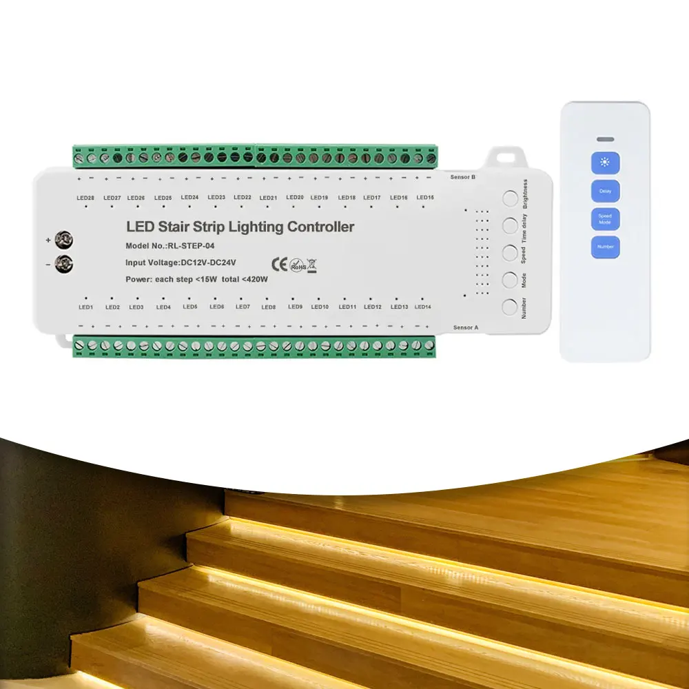 28-шаг человеческого тела индукционные стример несколько режимов с пульт дистанционного управления светодиойдный Шарообразная лестницы контроллер для светящейся ленты