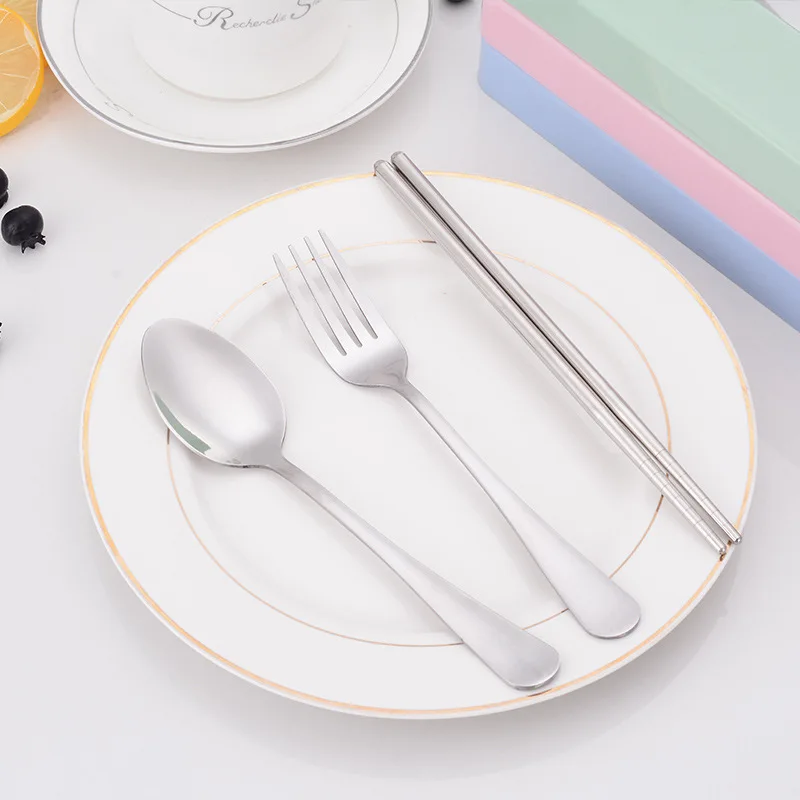 Stainless steel tableware student travel convenience box spoon fork chopsticks set