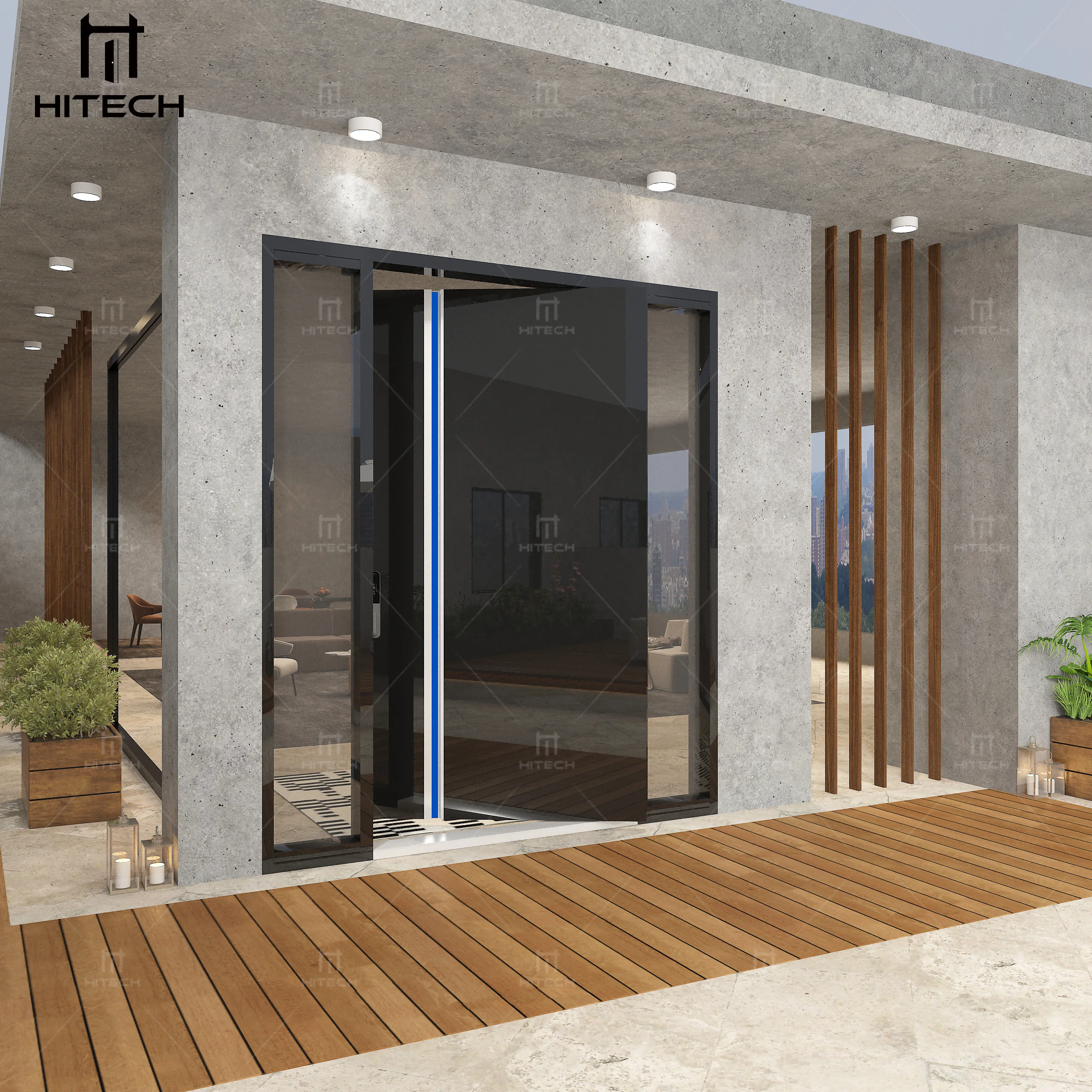 Hitech large aluminium pivot front door cast aluminum security front entry doors high quality exterior steel doors for houses