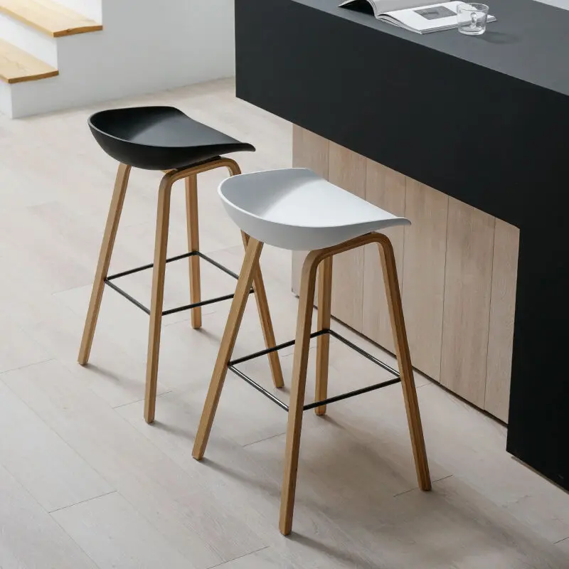 Amazon hot bar chair simple solid wood home Nordic bar chair backrest front desk high stool bar stool