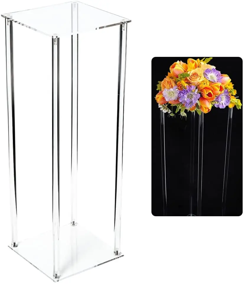 Acrylic Crystal Rectangle Frame Centerpieces Flower Stand for Wedding Table Decoration
