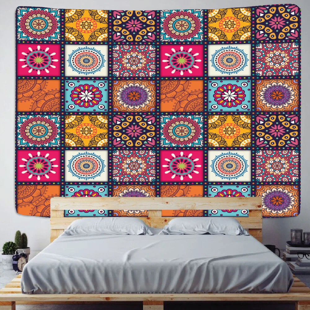 Colorful Psychedelic Indian Mandala Tapestry Wall Hanging Bohemian Tarot Card Witchcraft Yoga Mat Home Bedspread