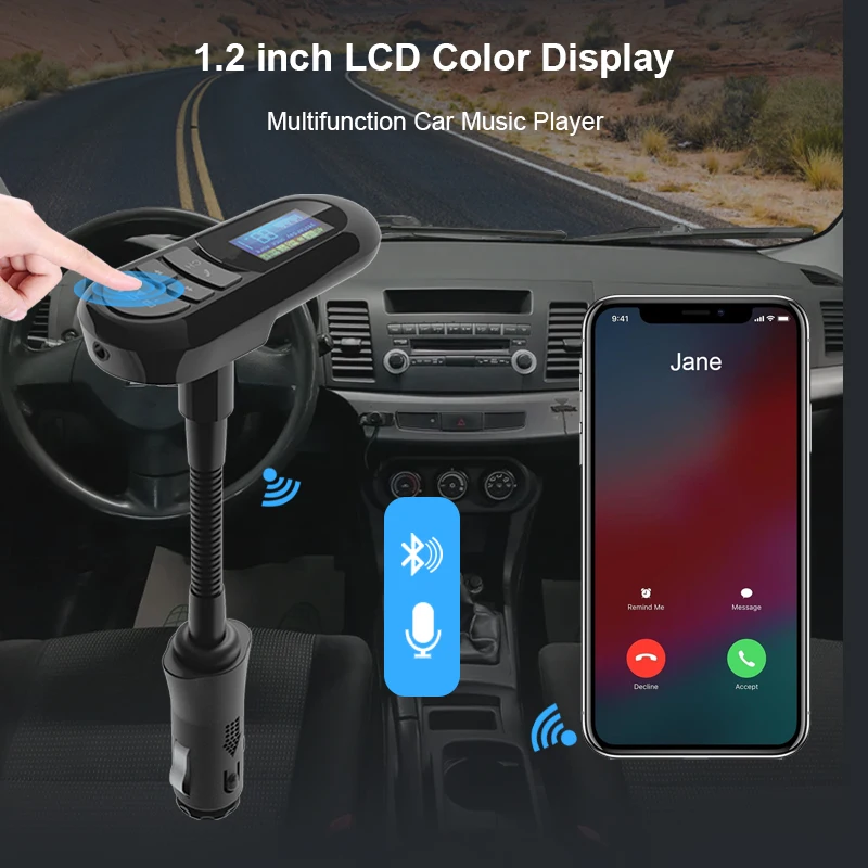 Оптовая продажа, 1,2 дюймовый экран дисплея, автомобильный стерео адаптер для воспроизведения аудио, беспроводной автомобильный комплект громкой связи, автомобильный FM-передатчик