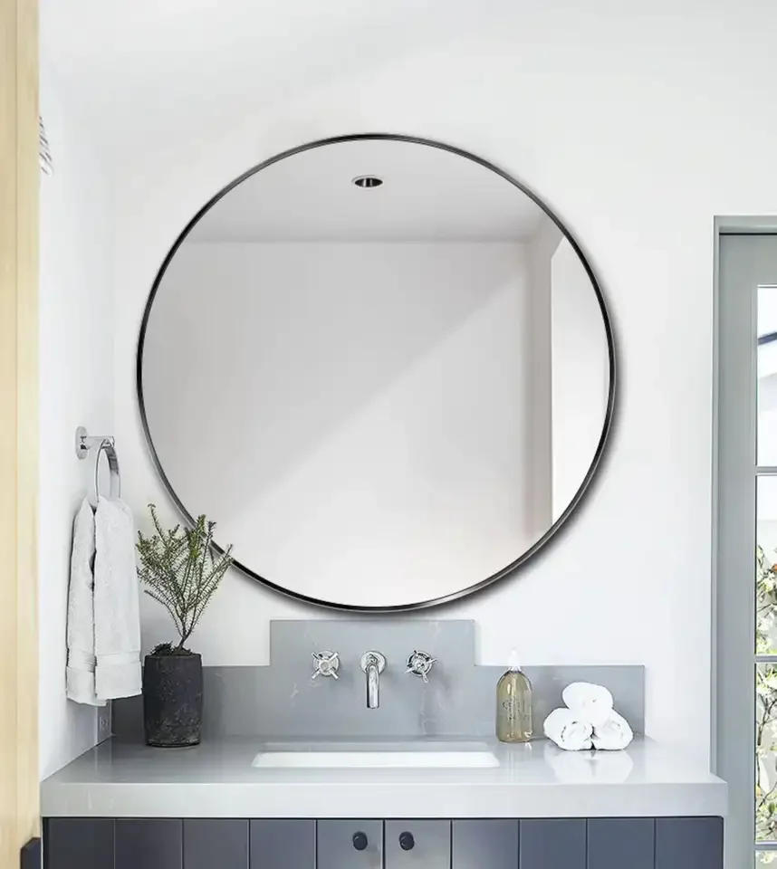 Luxury Wall Art Modern Mirror Espejos Decoration Dresser Vanity Round Black Aluminum Frame Circle Espejos For Home Living Room