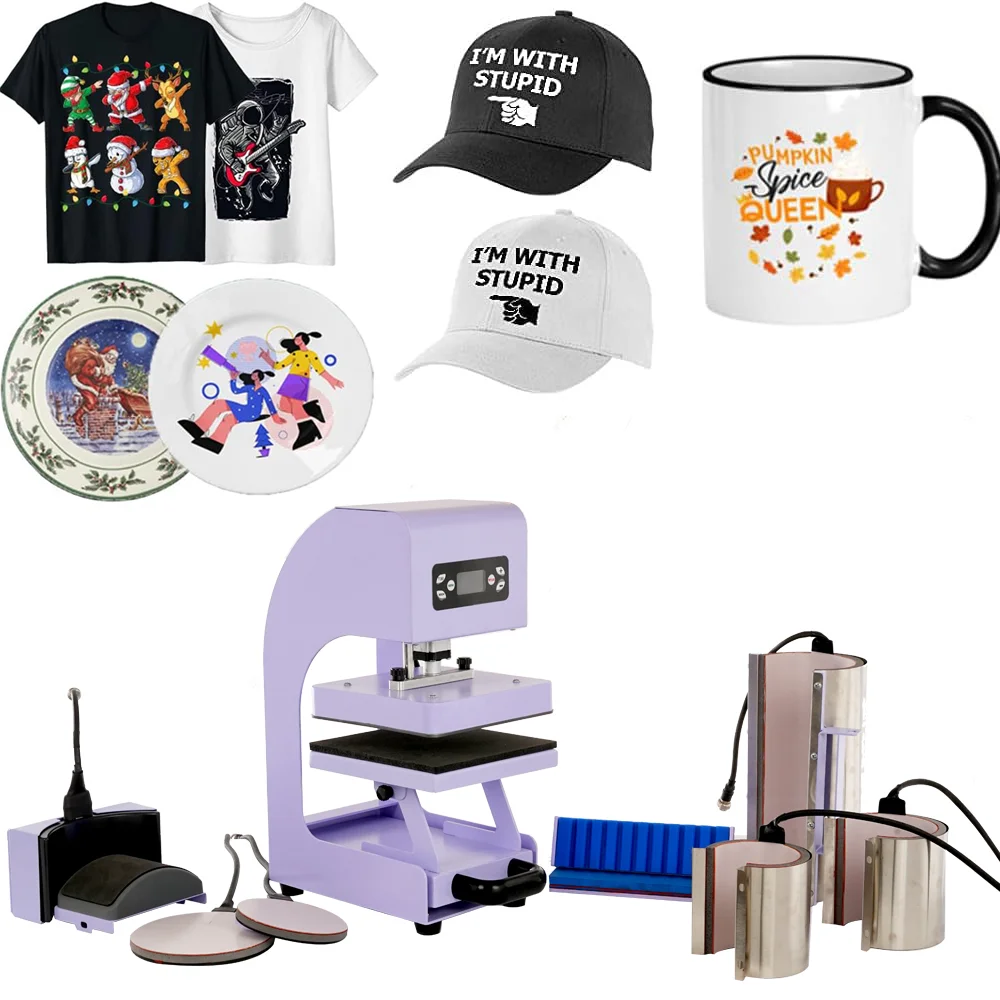 Printing press heat transfer machine for t-shirts with logo custom printed cap heat press machine 8 in 1